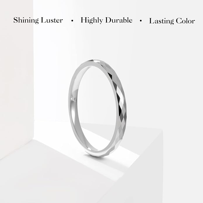 King Will Tungsten Carbide Wedding Ring for Men Women Promise Ring for Couple 2mm/4mm/6mm Black/Silver/Gold/Rose Gold Multi-faceted Shining Luster High Polished Wedding Band Comfort Fit