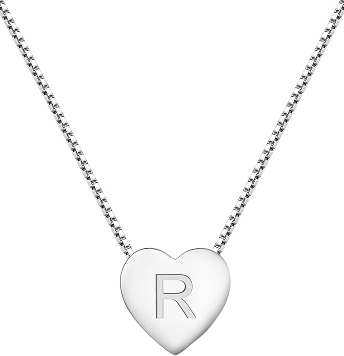 YL Initial Necklace 925 Sterling Silver Heart Letter Pendant A-Z Alphabet Cubic Zirconia Jewelry for Women
