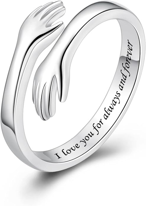 S925 Sterling Silver Hug Rings for Women Teen Girls Adjustable Ring for Granddaughter Daughter Hope Promise Friendship Hand Ring Jewelry for Birthday Graduation Christmas Mothers Day Valentines Gifts