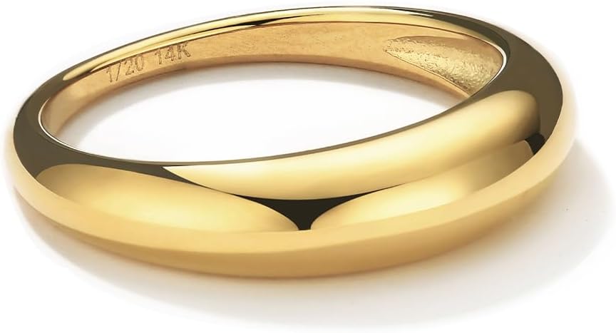 NOKMIT Chunky Dome Rings for Women Dainty 14K Gold Silver Tone Cute Bold Dome Statement Ring Thick Minimalist Thumb Band High Polished Smooth Comfort Fit Size 5-10