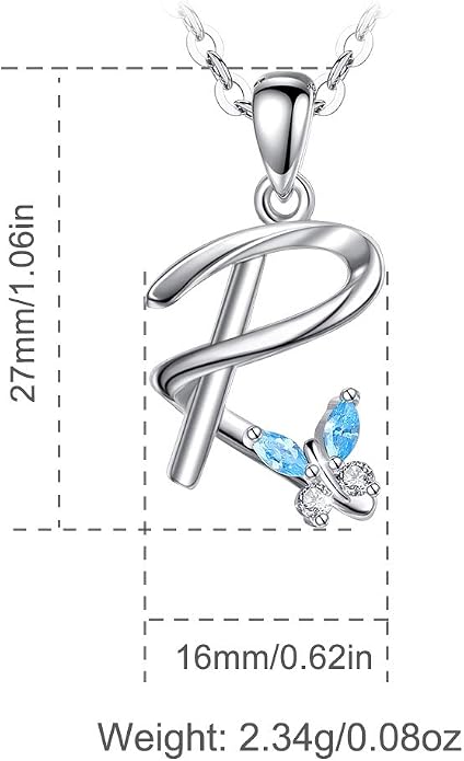 EUDORA Sterling Silver Butterfly Initial Necklaces for Women, Elegant Letter Neckles Personalized Gift for Mother, Sister, Daughter, 18 inch Chai