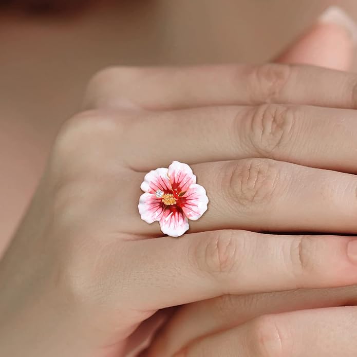 Santuzza 925 Sterling Silver Enamel Flower Statement Ring for Women
