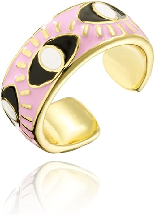 Chunky Gold Rings for Women Non Tarnish Evil Eye Ring Stackable Open Rings Trendy Statement Women Rings