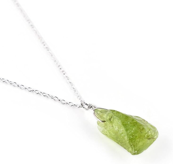 Natural Raw Crystal Rough Gemstone Pendant Necklace For Women, Chakra Healing Stones, Birthstone Jewelry, Rhodium Plated 925 Sterling Silver Chain 18 inch, Birthday Gift