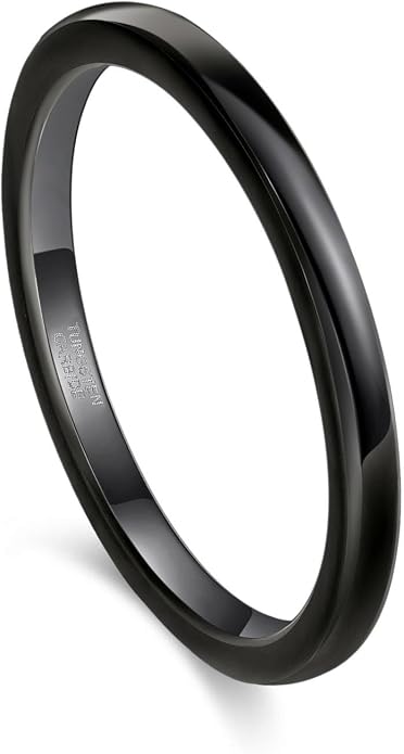Greenpod 2mm 4mm 6mm Tungsten Wedding Bands Ring for Women Men Rose Gold Plated/Silver/24K Gold Plated/Black Polished Slim Engagement Promise Rings Comfort Fit Size 4-13
