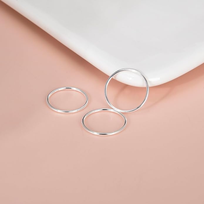 CANDYFANCY 925 Sterling Silver 1.2mm Stacked Midi Thin Rings for Women Knuckle Ring Band Stacking Ring Set Size 2.5-8.5