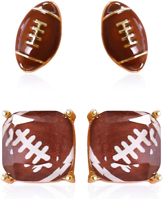 Sports Earring Set for Women Multi Pairs Assorted Multipack - Stud Earrings Jewelry Gift for Sports Mom Football, Baseball, Basketball, Soccer Team