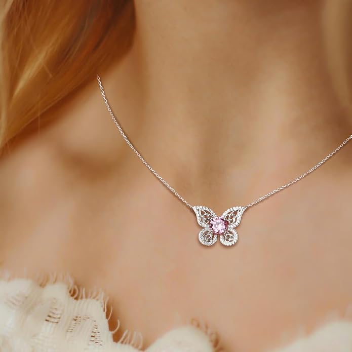 925 Sterling Silver Birthstone Necklaces for Women, Dainty Cute Dragonfly/Butterfly Pendant Necklace, Great Christmas/Anniversary Jewelry for Mother