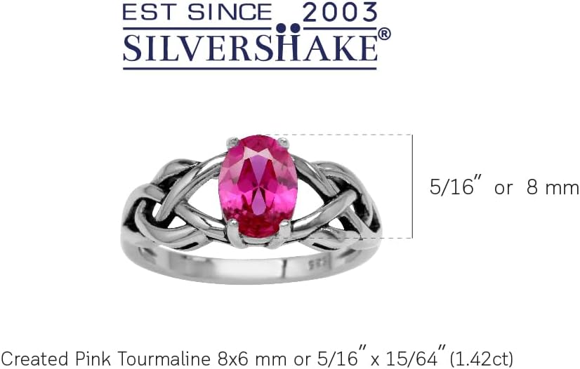 Silvershake 8X6mm Oval Shape Birthstone Gemstone Antique Finishing or Yellow Gold Plated 925 Sterling Silver Celtic Knot Weave Solitaire Ring Jewelry for Women