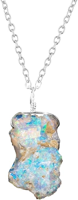 Raw Ethiopian Fir Opal Pendant Necklace for Women, Dainty Pendant, Handmade October Birthstone, Hypoallergenic Spiritual Healing Stone 925 Sterling Silver Chain 20" Birthday Gifts
