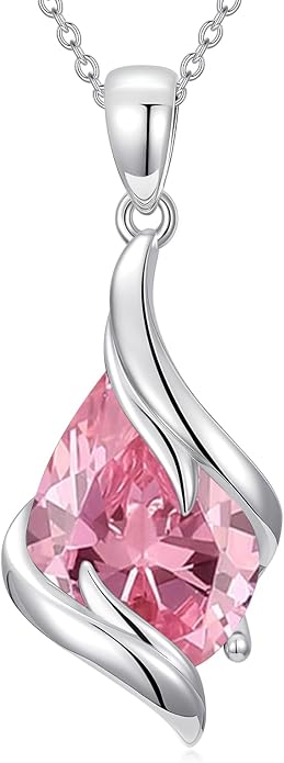HPQQ Birthstone Necklace for Women 925 Sterling Silver Teardrop Pendant Fine Jewelry Birthday Mothers Day Gifts for Women Mom Her