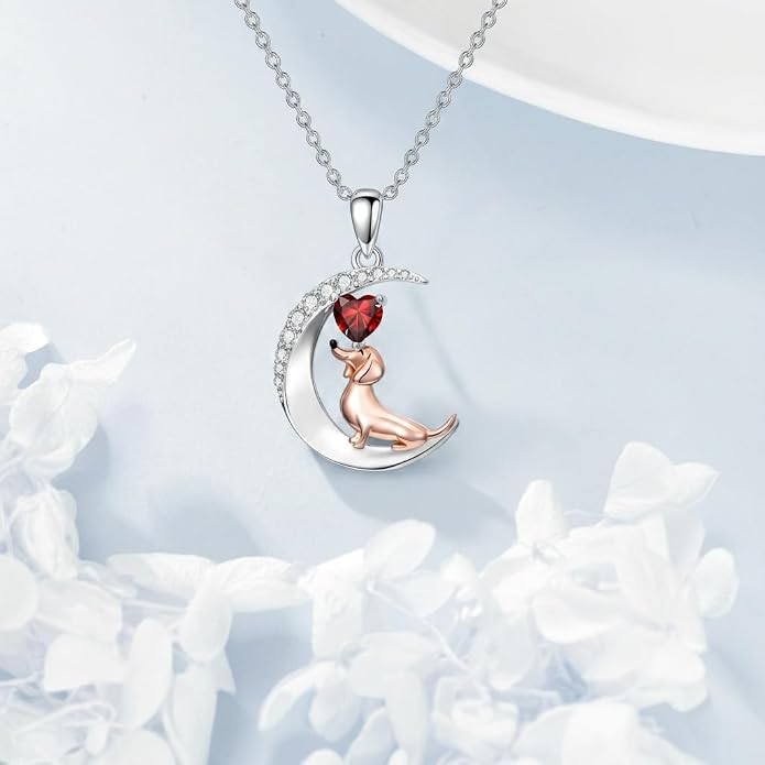 PROESS Animal Birthstone Necklace 925 Sterling Silver Otter/Axolotl/Hippo/Elephant/Dachshund/Monkey/Red Panda Pendant Necklace Animal Birthstone Jewelry Gifts for Women