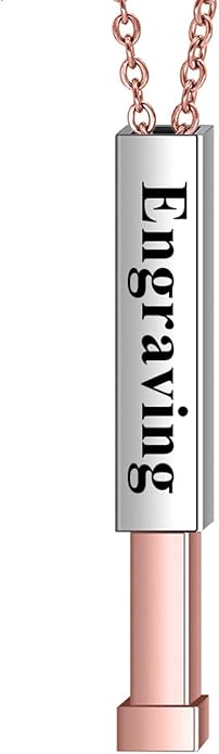 Personalized Bar Necklace with Hidden Message, Stainless Steel Rectangular Pendant, 21.65 Inches Chain, Customizable Engraving