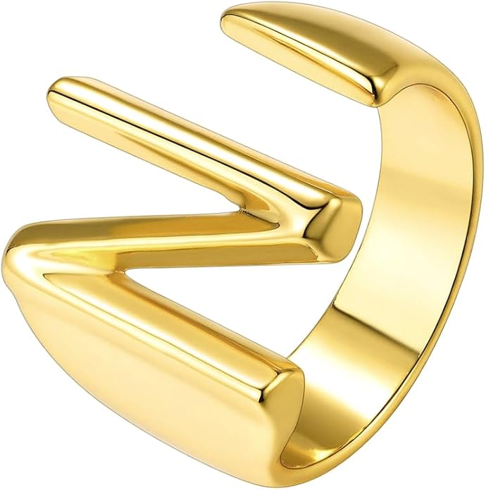 Suplight Nikel Free 18K Gold Plated Letter Rings, Fashion Monogram Jewelry Statement A-Z Wide Name Initial Alphabet Adjustable Open Ring for Women
