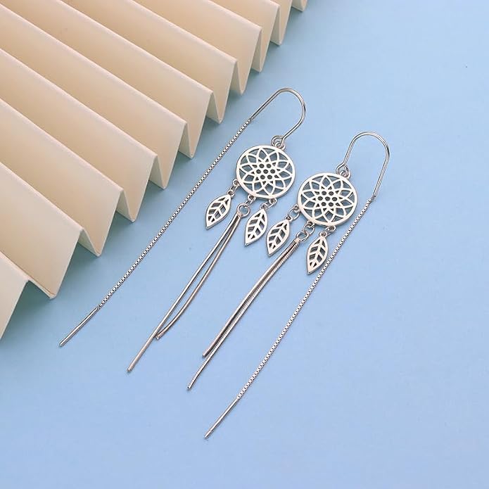 Sterling Silver Big Drop Earrings 925 Tassel Linear Ear Hanging Shimmering Fan Statement Teardrop Earrings - Designer Multi-Style Statement Exquisite Trendy Upscale Chandelier Dangle Earrings Jewelry Gift for Women