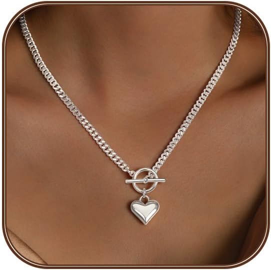 Airmb Heart Necklace for Women Gold/Silver Plated Trendy Heart Choker Lover Pendant Hypoallergenic Fashion Gold/Silver Necklace for Women Love Jewelry Gift for Women Girlfriend