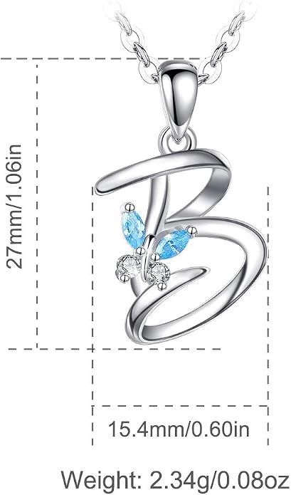 EUDORA Sterling Silver Butterfly Initial Necklaces for Women, Elegant Letter Neckles Personalized Gift for Mother, Sister, Daughter, 18 inch Chai