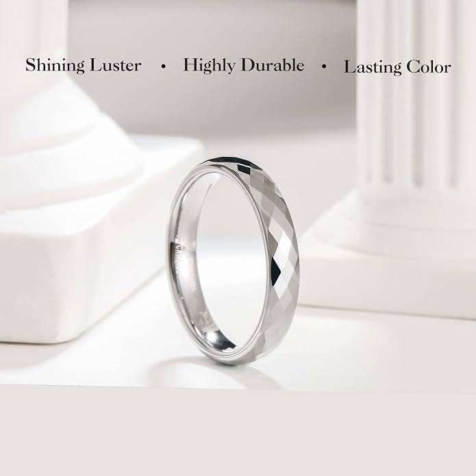 King Will Tungsten Carbide Wedding Ring for Men Women Promise Ring for Couple 2mm/4mm/6mm Black/Silver/Gold/Rose Gold Multi-faceted Shining Luster High Polished Wedding Band Comfort Fit