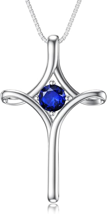 TOUPOP Cross Necklace for Women 925 Sterling Silver Birthstone Cross Pendant Fine Jewelry Anniversary Birthday Mothers Day Gifts for Mom Wife Her