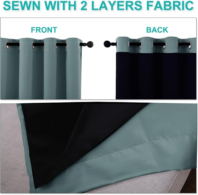 NICETOWN Greyish Blue Blackout Curtains 84 inches Long, Full Light Blocking Drapes with Black Liner for Nursery, Noise Reducing Thermal Insulated Draperies for Doorway (2 Pieces, 37" Wide Each Panel)