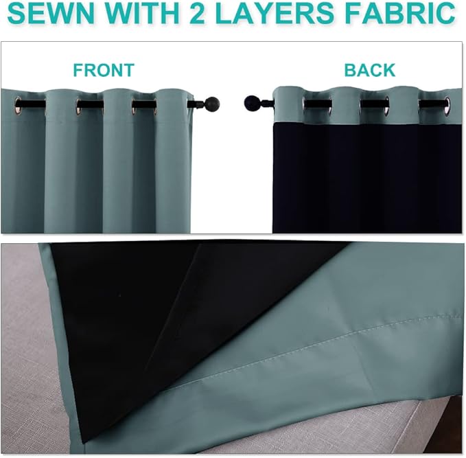NICETOWN 100% Blackout Blinds, Set of 2, 46" x 102", Greyish Blue, Laundry Room Decor Window Treatment Curtains for Large Patio Sliding Door, Thermal Insulated Curtains for Bedroom