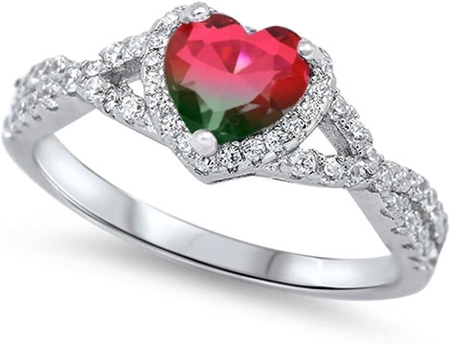 CHOOSE YOUR COLOR Sterling Silver Heart Halo Promise Ring