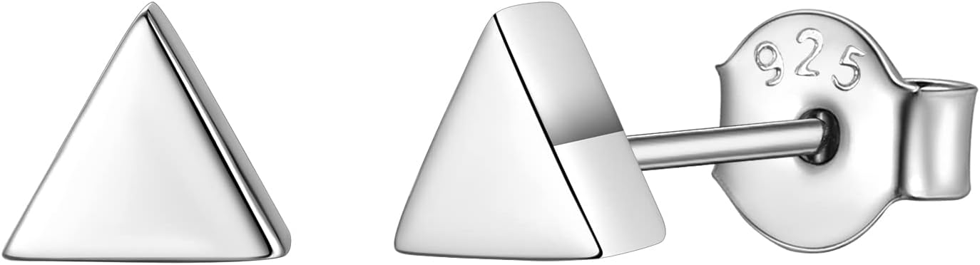 FindChic Hypoallergenic Sterling Silver Small Bar/Heart/Dot/Triangle/Butterfly/Lightning Studs Earrings Minimalist Geometric Jewelry Valentine Gifts for Women Men Girls, with Gift Box