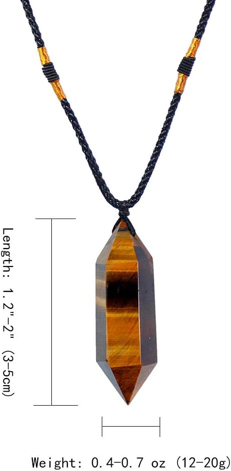 Runyangshi Tiger's Eye Healing Crystal Pendants, Double Pointed Natural Crystal Quartz Necklace 6 Faceted Chakra Crystal Wand Stone