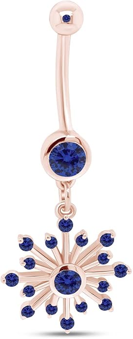 AFFY Snowflake Belly Button Ring for Women Simulated Birthstone, Round Cut Gemstone in 14K Gold Over 925 Sterling Silver, Navel Barbell Piercing Jewelry for Her