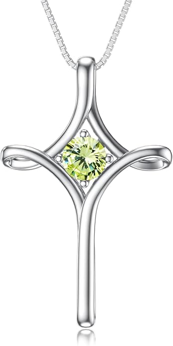 TOUPOP Cross Necklace for Women 925 Sterling Silver Birthstone Cross Pendant Fine Jewelry Anniversary Birthday Mothers Day Gifts for Mom Wife Her