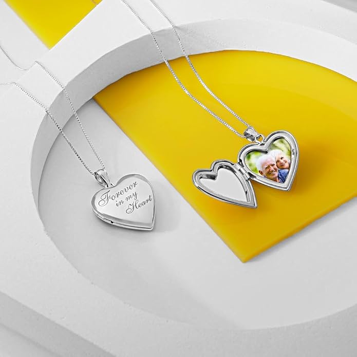 PicturesOnGold.com Forever In My Heart Locket Necklace for Women That Hold Pictures in Silver or Yellow Gold.