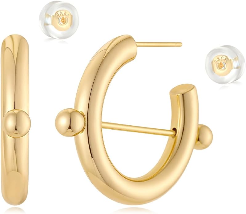 MYEARS Women Hoop Earrings Gold 14K Gold Filled Small Simple Handmade Hypoallergenic Everyday Illusion Jewelry