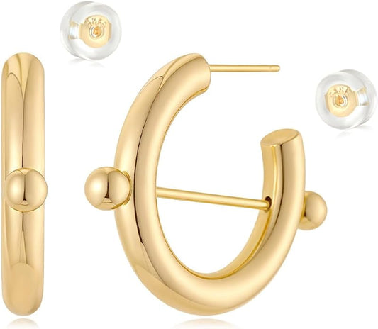 MYEARS Women Hoop Earrings Gold 14K Gold Filled Small Simple Handmade Hypoallergenic Everyday Illusion Jewelry