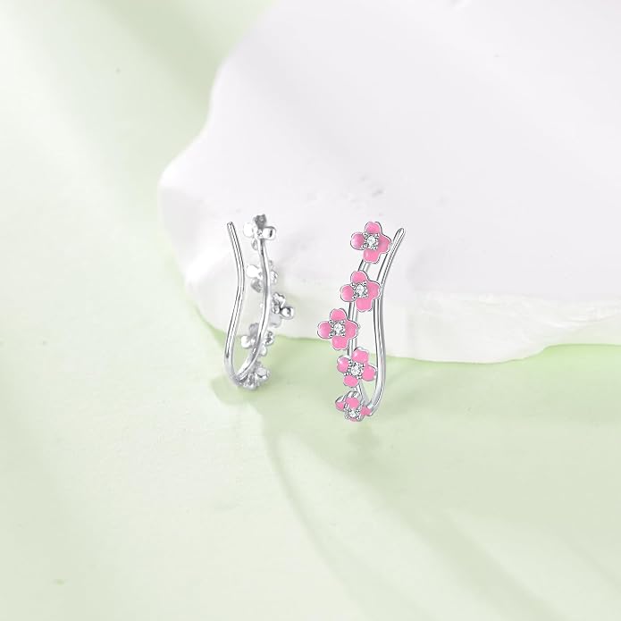 leaf/cherry blossom/purple orchid/celtic knot earrings Ear Climber Crawler Cuff Sterling Silver Wrap Earrings for Women