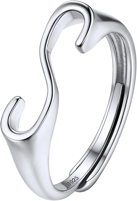 SILVERCUTE 925 Sterling Silver Initial Rings for Women,Adjustable Capital Letter Ring Hypoallergenic,Minimalist 925 Silver Rings for Mother Daughter
