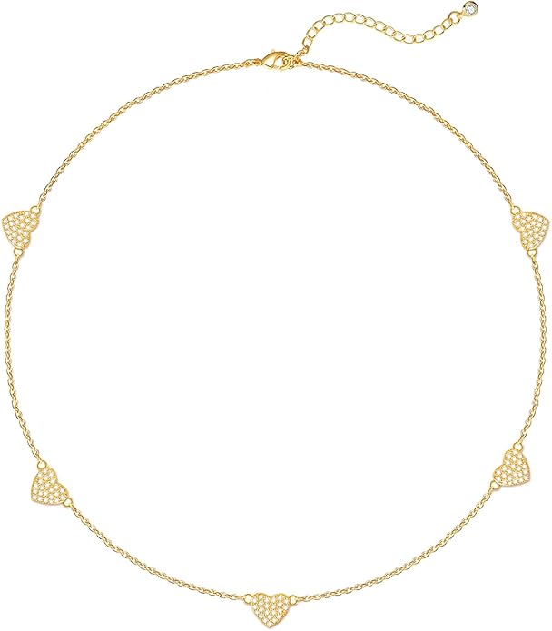 Zeffy Dainty Gold Heart Necklace for Women Trendy 14K Gold/Silver Plate Cute Heart Pendant Choker Necklaces Gold Love Heart Chain Necklace for Women Dainty Gold Jewelry Gifts for Women