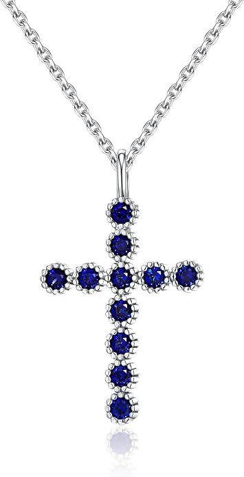 925 Sterling Silver 18 inch Birthstone Cross Pendant Necklace for Women Men