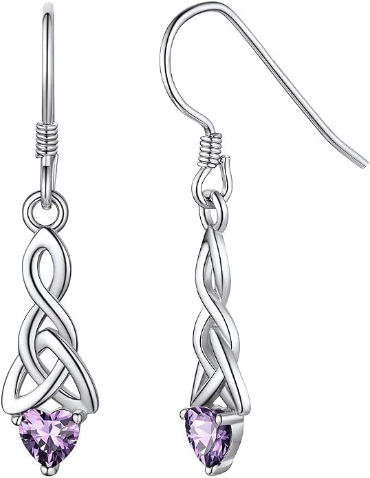 ChicSilver Sparkling Heart Birthstone 925 Sterling Silver Celtic Knot Dangle Hook Earrings (with Gift Box)