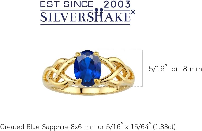 Silvershake 8X6mm Oval Shape Birthstone Gemstone Antique Finishing or Yellow Gold Plated 925 Sterling Silver Celtic Knot Weave Solitaire Ring Jewelry for Women
