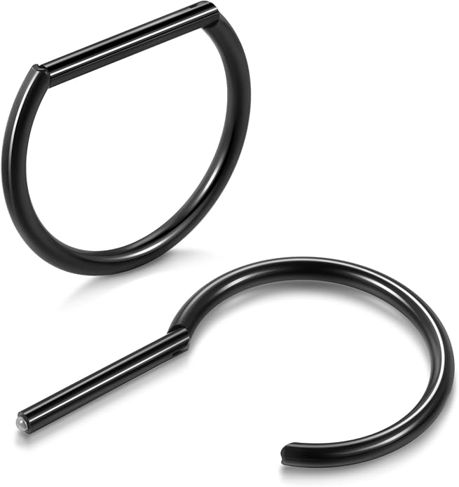 Oveta Titanium D Shaped Nipple Rings 14G for Nipple Piercing Jewelry Higned Segment Clicker Ring Hoops 11mm 12mm 14mm for Women Men, Silver Gold Black, 2PCS