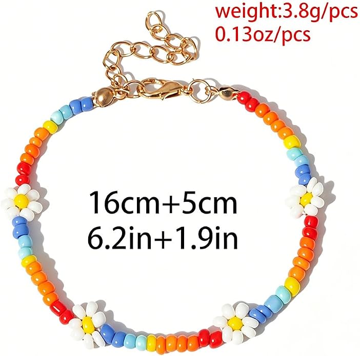 Beaded Chain Ankle Bracelets for Women Waterproof Sunflower Anklets Beachy Vacation Foot Jewelry Gifts