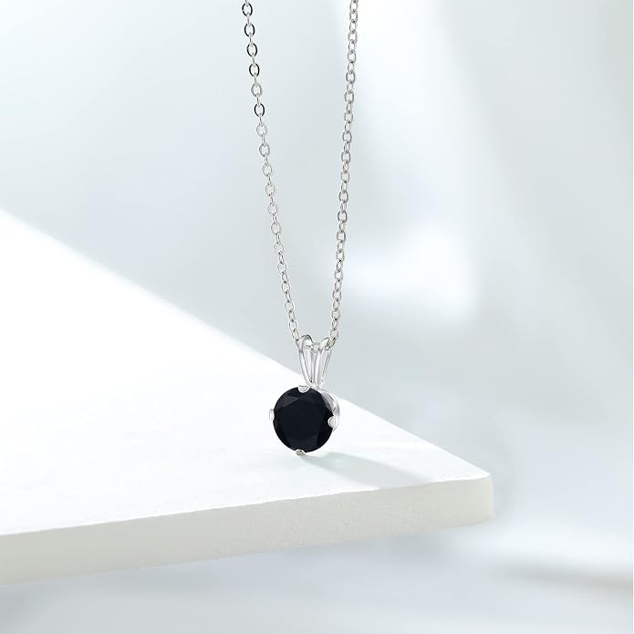 Gem Stone King 7MM Round Gemstone Birthstone Pendant Necklace For Women | 925 Sterling Silver | With 18 Inch Silver Chain | Fine Jewelry Gifts for Women Her Mom Wife