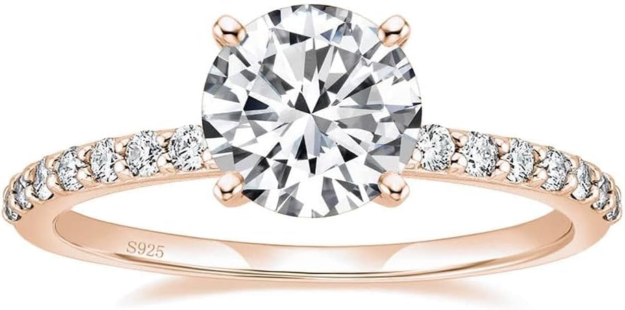 EAMTI 925 Sterling Silver 1.2 CT Round Solitaire Cubic Zirconia Engagement Ring Halo Promise Ring Size 3-13
