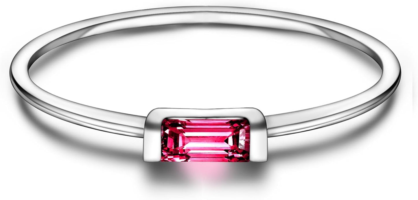Helonley S925 Sterling Silver Birthstone Stackable Rings for Women Mother with Cubic zirconium Mom Ring Mother's Day Jewelry Gifts for Wife