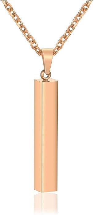 Zysta Engraving 3D Bar Name Necklace Personalized Text Message Cool Simple Design Women Customized Dangle Vertical Cuboid Stick Pendant Necklaces Stainless Steel Birthday Gift