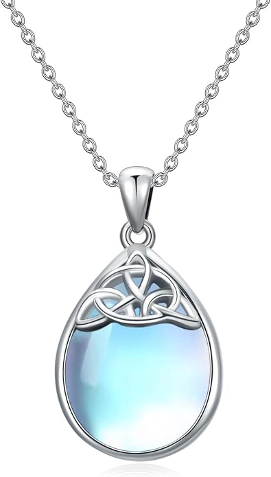 PELOVNY Celtic Knot Necklaces for Women 925 Sterling Silver Gemstone/Birthstone Teardrop Infinity Necklace Irish Celtic Pendant Jewelry Gifts for Mom Daughter Wife