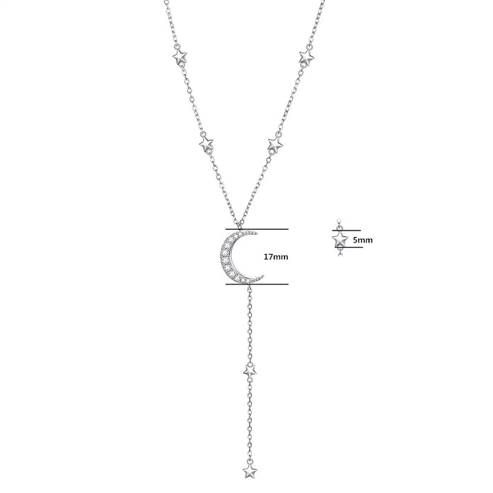 Ladytree 925 Sterling Silver Jewelry Crescent Moon and Star Pendant Necklace