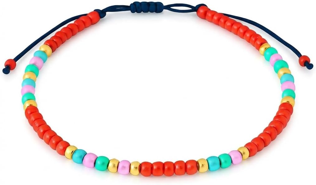 Anklets for Women, Handmade Colorful Beaded Adjustable Gemstone Anklet, Colorful Small Beads Hippie Foot Jewelry, Ankle Bracelet, Boho Style Waterproof, Gift Set with Box & Ribbon