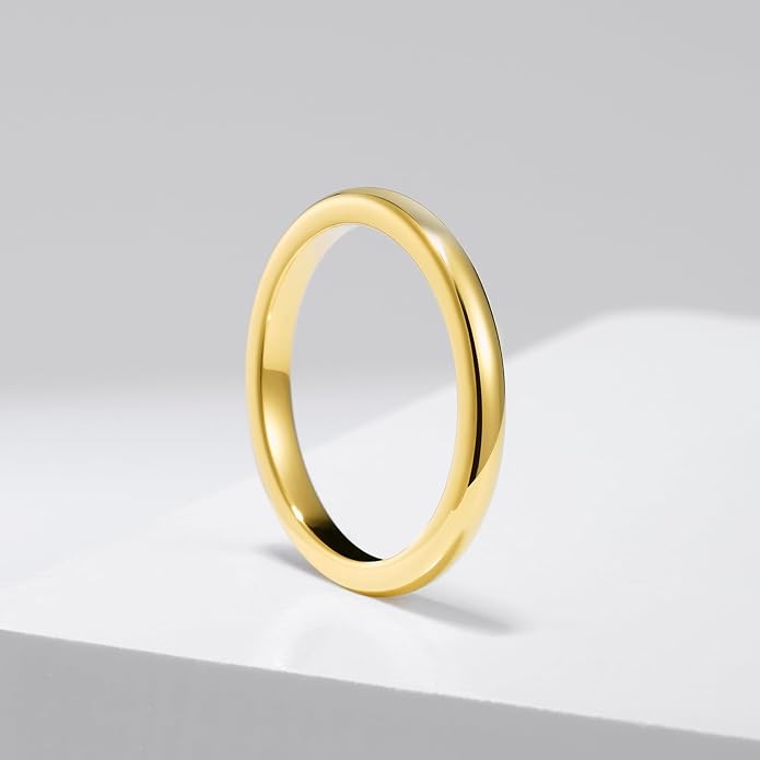 King Will Men's Women's Tungsten Carbide Ring 24k Gold Plated Rose Gold Plated Domed Polished Finish Wedding Band