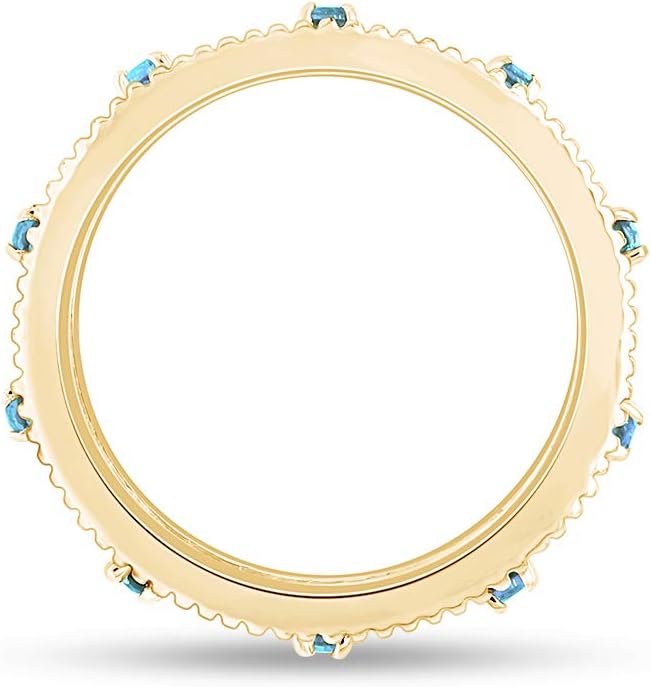 Jewel Zone US Filigree Eternity Wedding Band Ring for Women, Round Cut Simulated Gemstone Stackable Promise Ring in 14K Gold Plated 925 Sterling Silver Band Width 3.5mm – Elegant Jewelry for Her